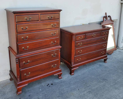 Antique/vintage bedroom set tall dresser/highboy and dresser chest with mirror