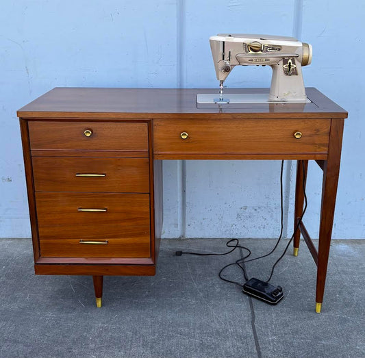 Vintage Mid Century Desk, Singer 600 Sewing Machine, MCM, Retro, Unique, Walnut, 1960s, Office