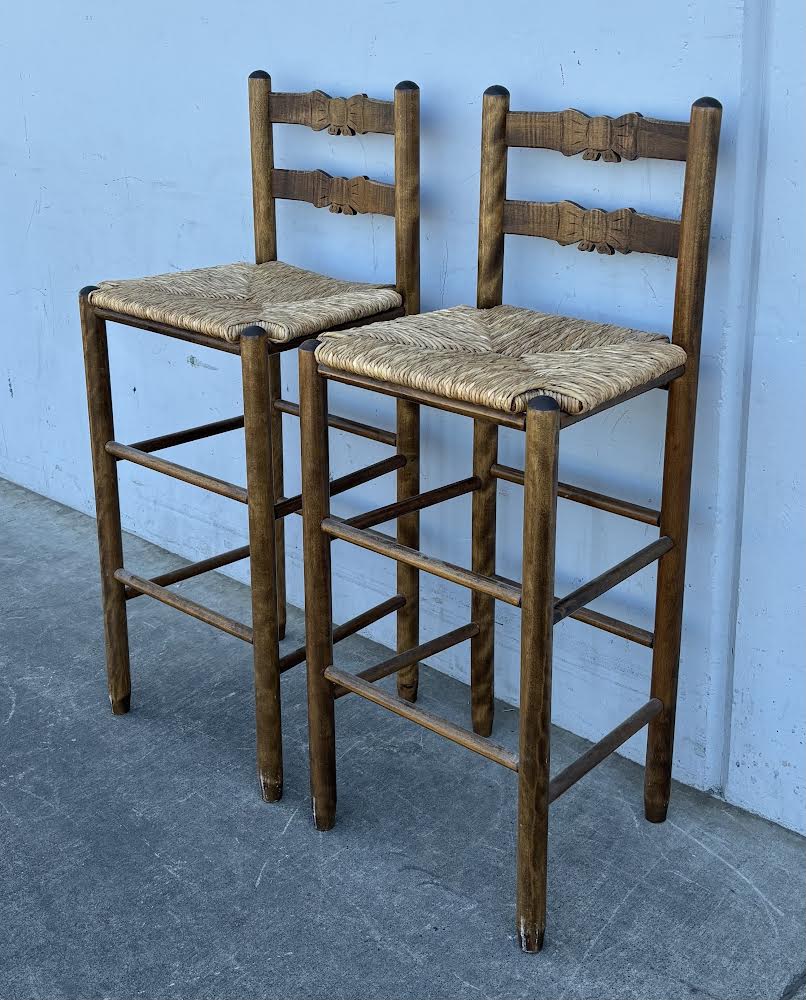 2 Vintage Bow Wooden Bar Ladder Chairs Stools