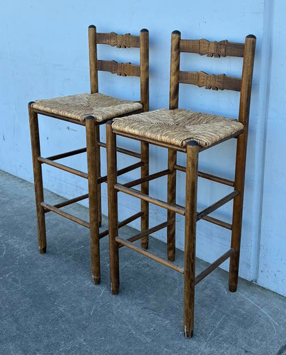 2 Vintage Bow Wooden Bar Ladder Chairs Stools