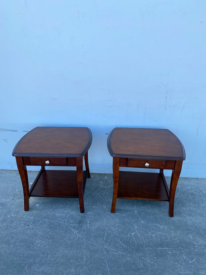 Dark wood end/side tables with drawers set(2)