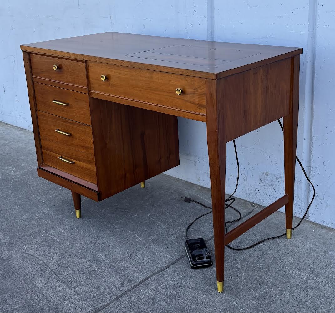 Vintage Mid Century Desk, Singer 600 Sewing Machine, MCM, Retro, Unique, Walnut, 1960s, Office