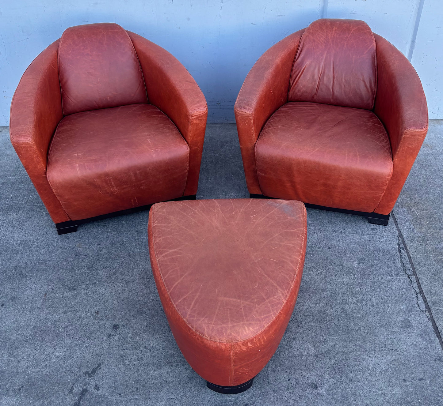 Red leather style Italian (2) club/ accent chairs and ottoman/ footrest