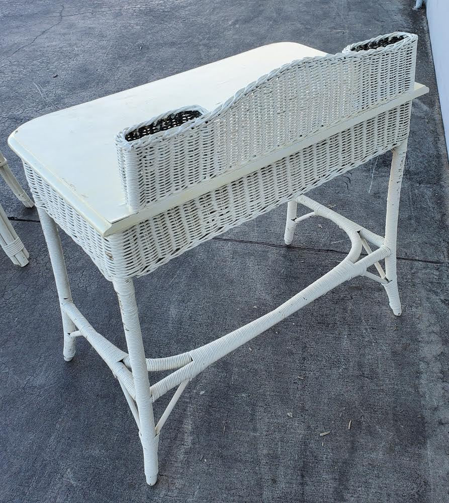 white wicker desk with chair