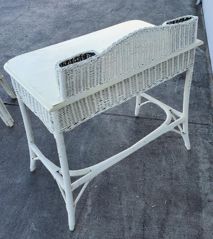 white wicker desk with chair
