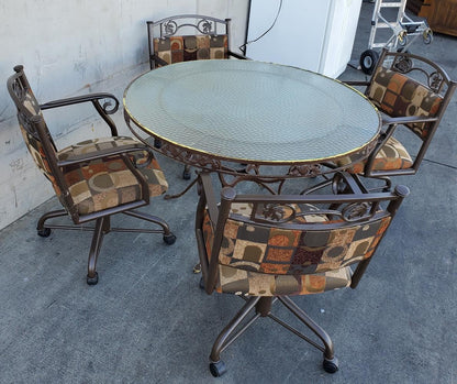 patio set round table with 4 chairs on wheels