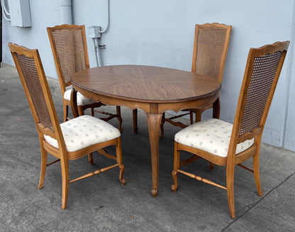 Vintage Dining Table with 4 Chairs Cane