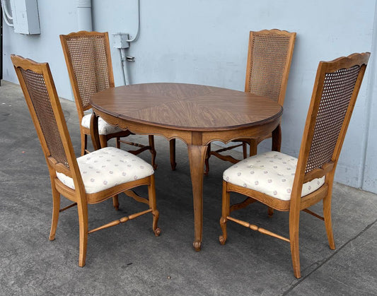 Vintage Dining Table with 4 Chairs Cane