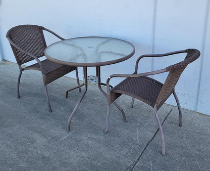 Patio set round table with 2 chairs wicker/rattan/cane