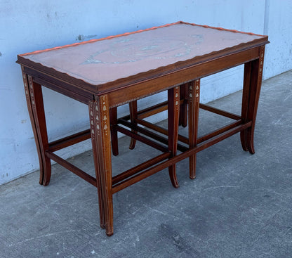 Mid-Century English Regency Adam Style Mahogany Hand Painted Nesting Coffee/end Tables 3