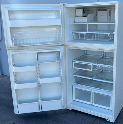 Maytag Plus White refrigerator With Gold Handles