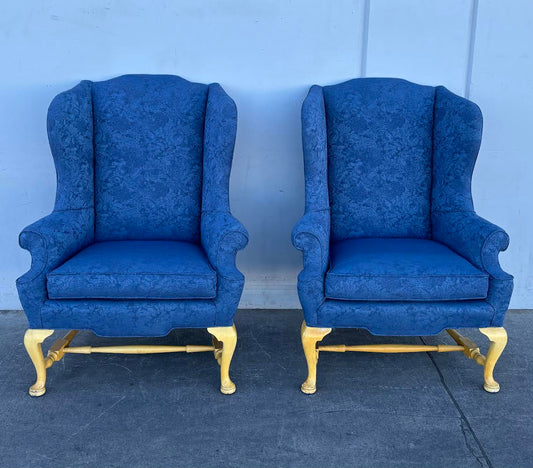 Pair of Vintage Blue Wingback Armchairs