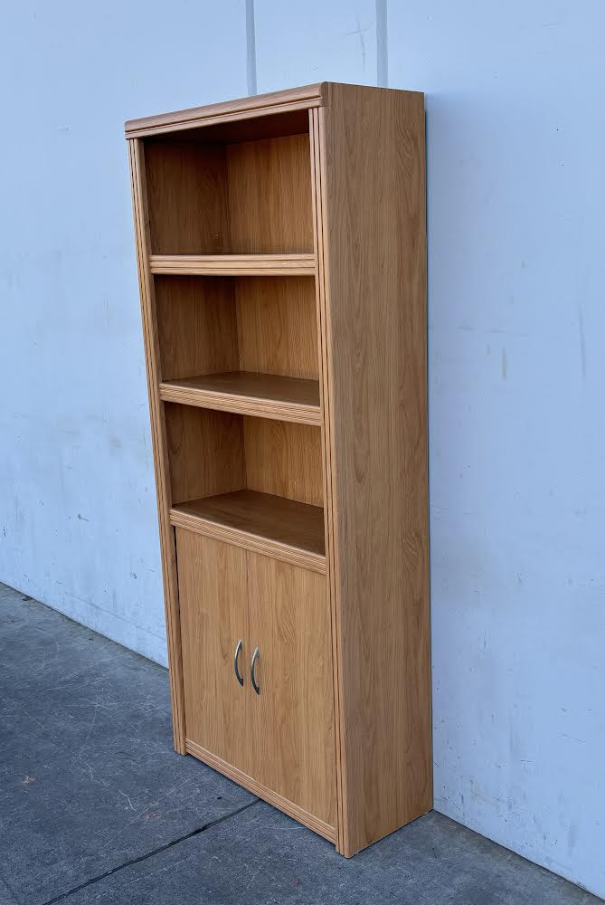 Honey Maple Particleboard 5-Shelf Bookcase with Doors Bookshelf Tall
