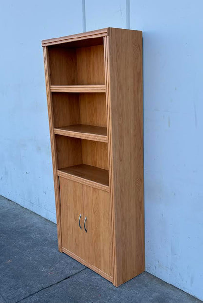 Honey Maple Particleboard 5-Shelf Bookcase with Doors Bookshelf Tall