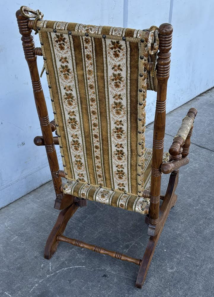 Vintage 19th Century Rug Upholstered Rocker/ rocking chair