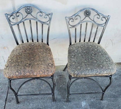 Bar/counter metal stools/chairs (2) brown cushion