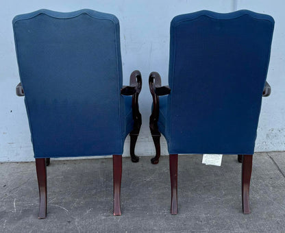 2 Navy Upholstered Gooseneck Armchairs