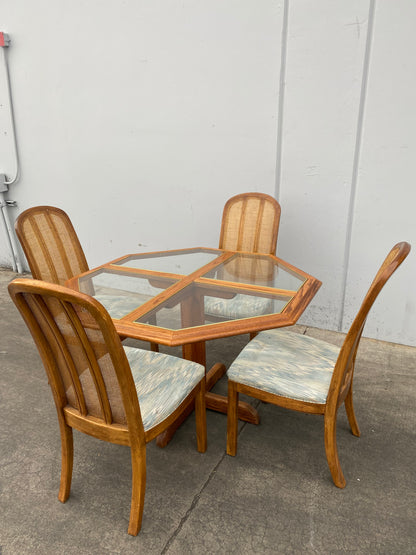 dining/kitchen octagonal table with 4 chairs wicker/cane/rattan back