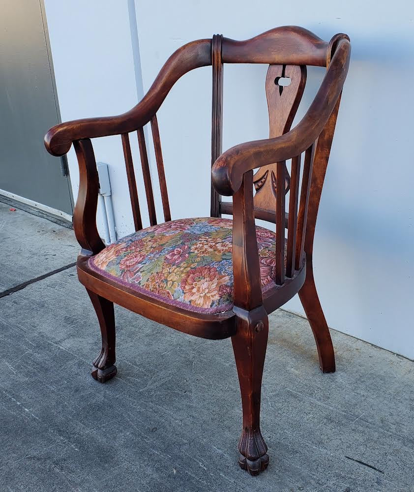 antique/ vintage Chippendale style armchair floral cushion