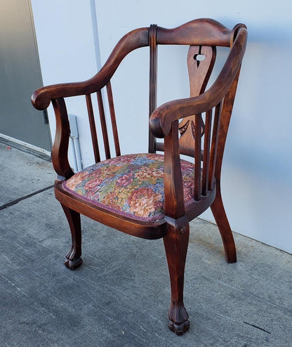 antique/ vintage Chippendale style armchair floral cushion