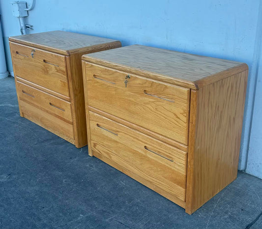 2 Matching Solid Wood Filing Cabinets