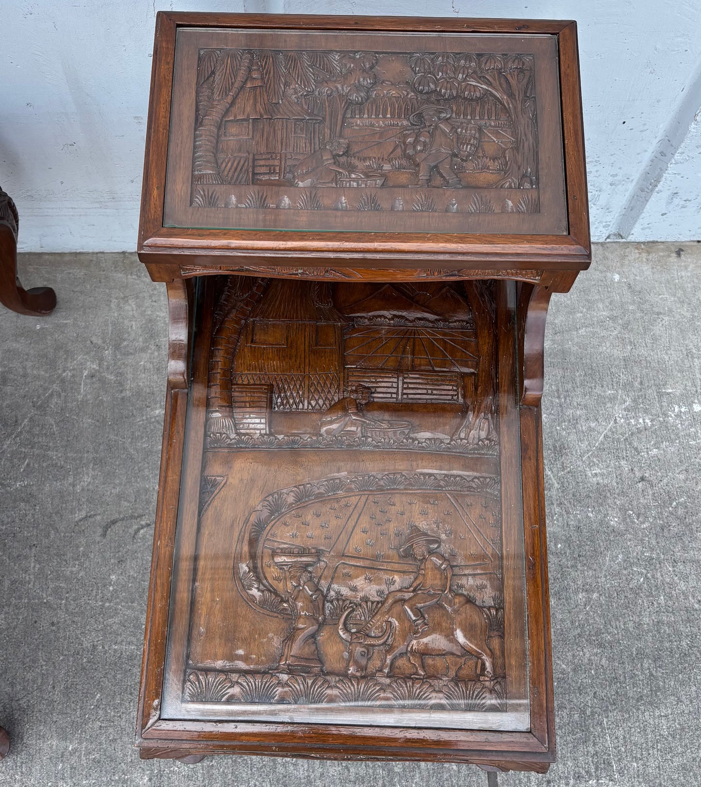 Matching Vintage Asian Carved Wooden Side Tables End Tables