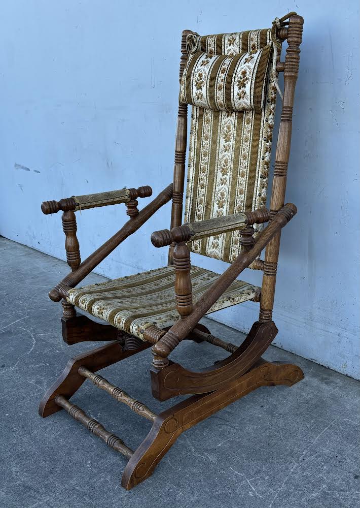 Vintage 19th Century Rug Upholstered Rocker/ rocking chair