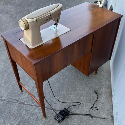 Vintage Mid Century Desk, Singer 600 Sewing Machine, MCM, Retro, Unique, Walnut, 1960s, Office