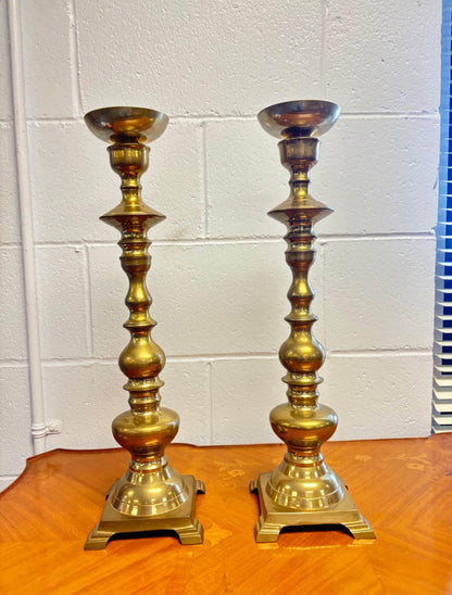 Pair of Antique Brass Victorian English Candle Stand Holders