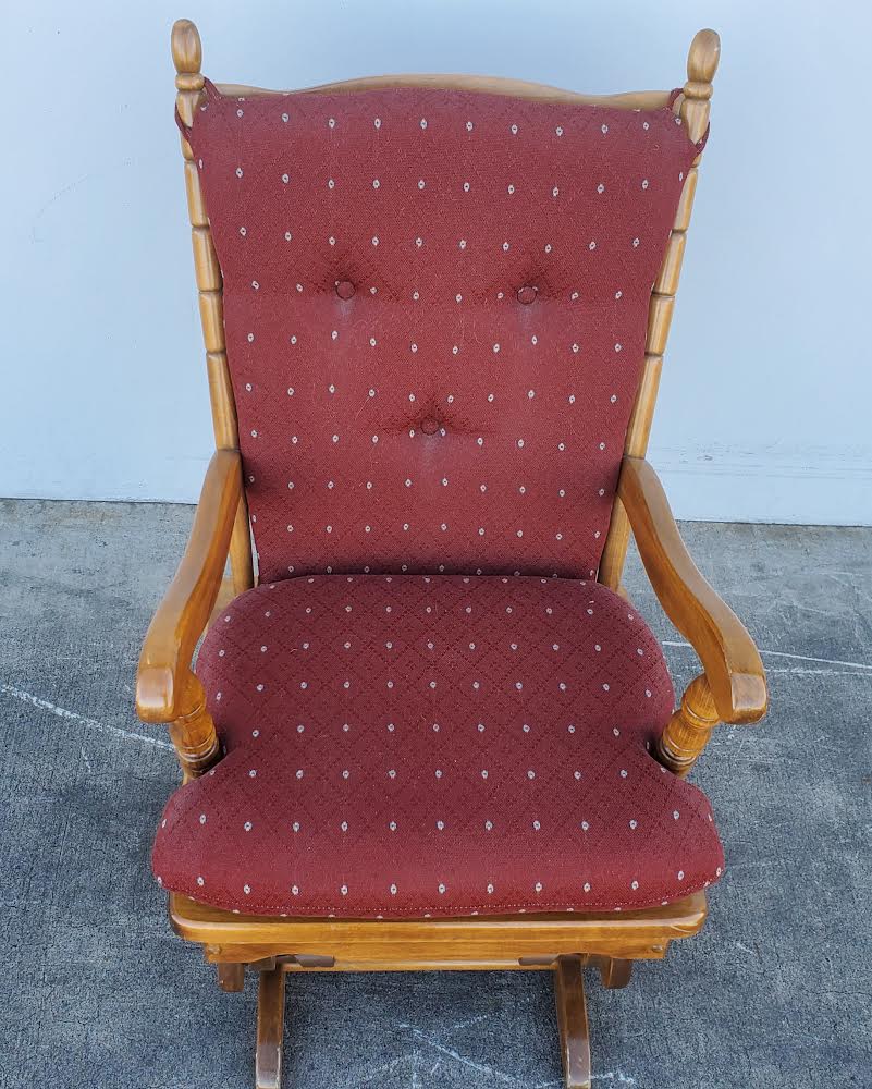 towne square rocking armchair red cushion light wood