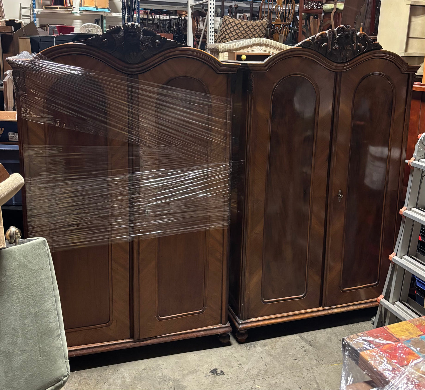 Vintage/antique two door walnut armoire/wardrobe cabinet (2/$350 each)