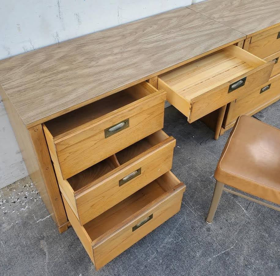 MCM campaign style Office desk 2 pcs. light wood with chair