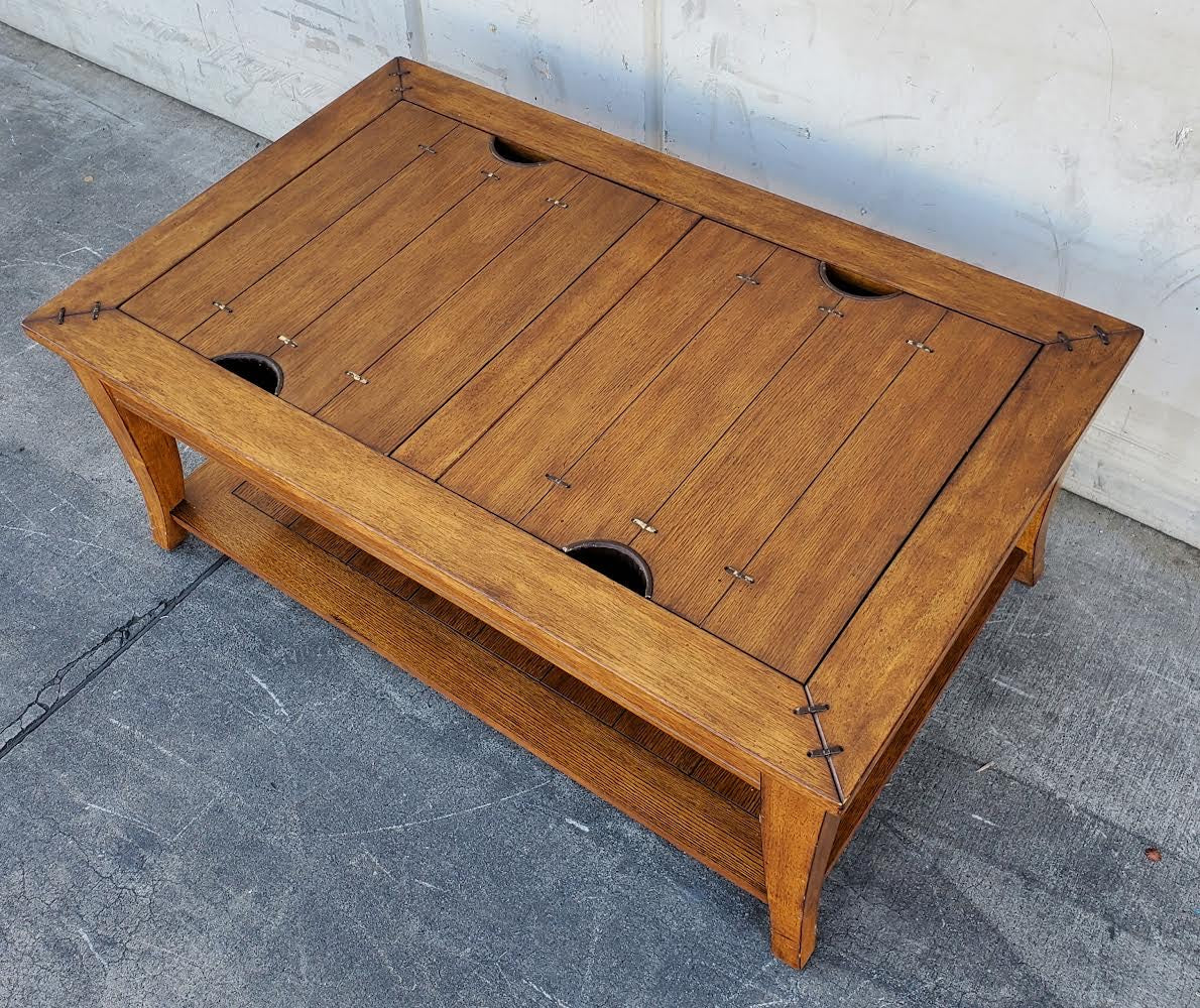 wood coffee table with storage compartments on top