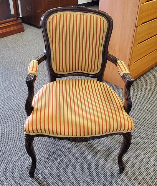 antique/vintage dark wood accent armchair yellow cushion louis xv style