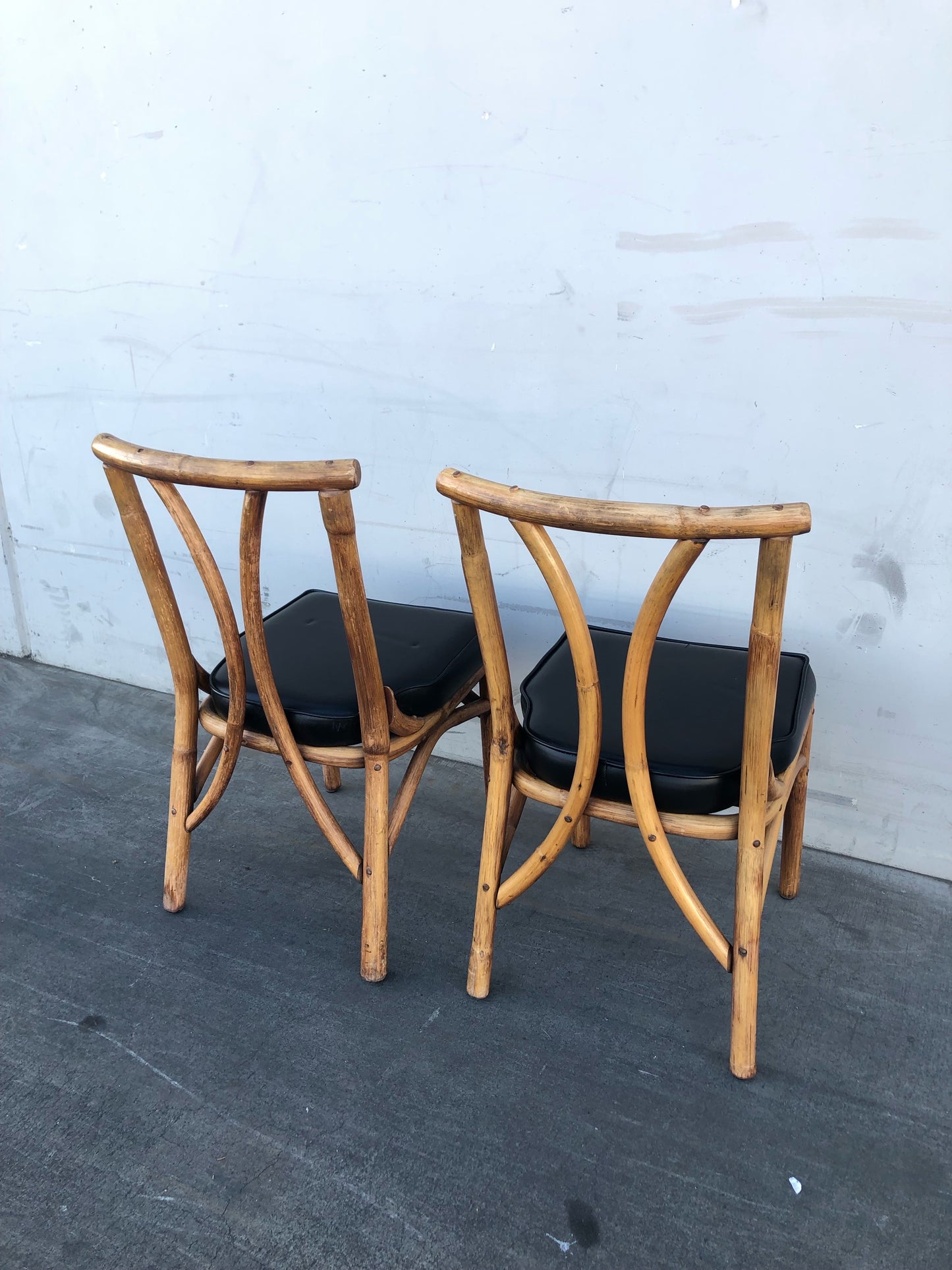 bamboo style (2) side dining chairs black cushion