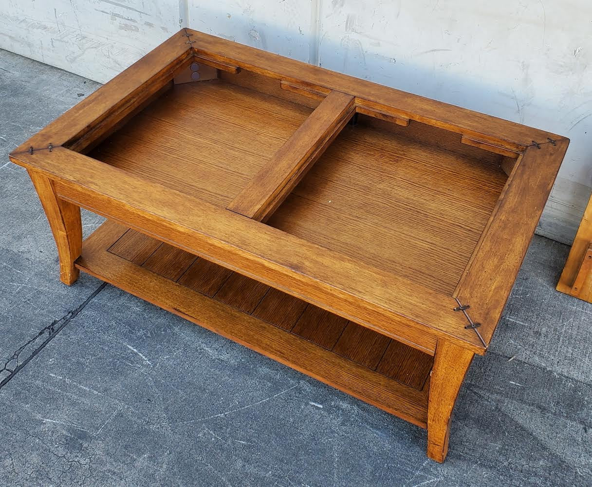 wood coffee table with storage compartments on top