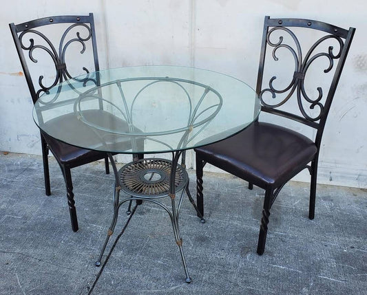 Bernards Tuscan scroll back chocolate brown 2 dining side chairs black metal