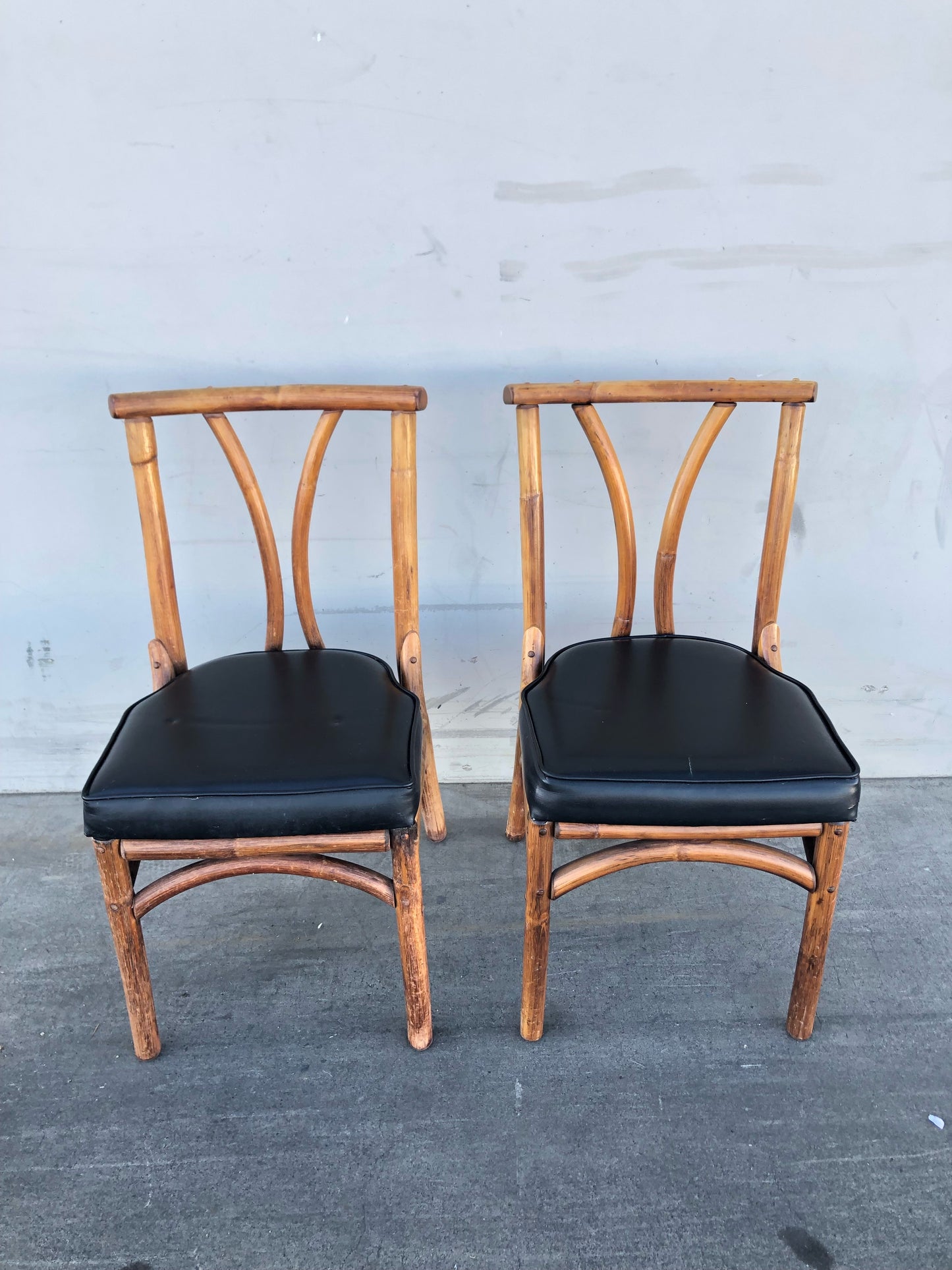 bamboo style (2) side dining chairs black cushion
