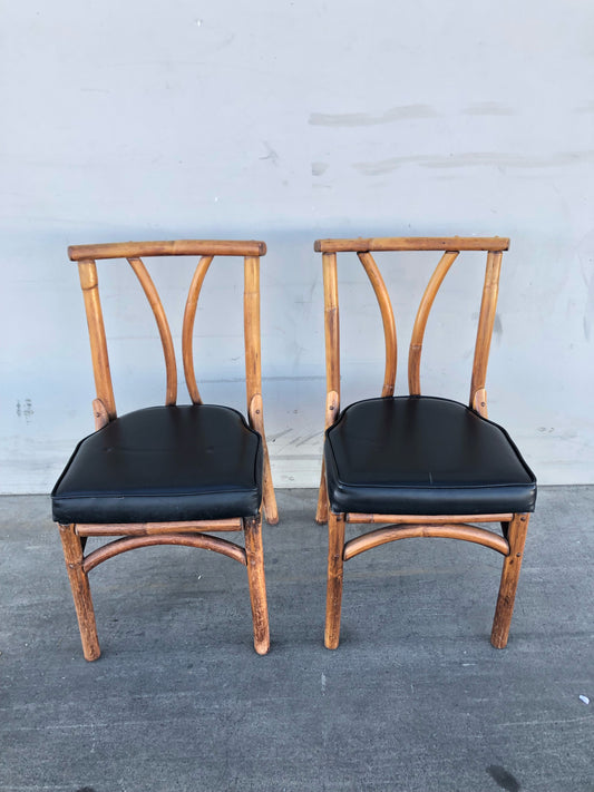 bamboo style (2) side dining chairs black cushion