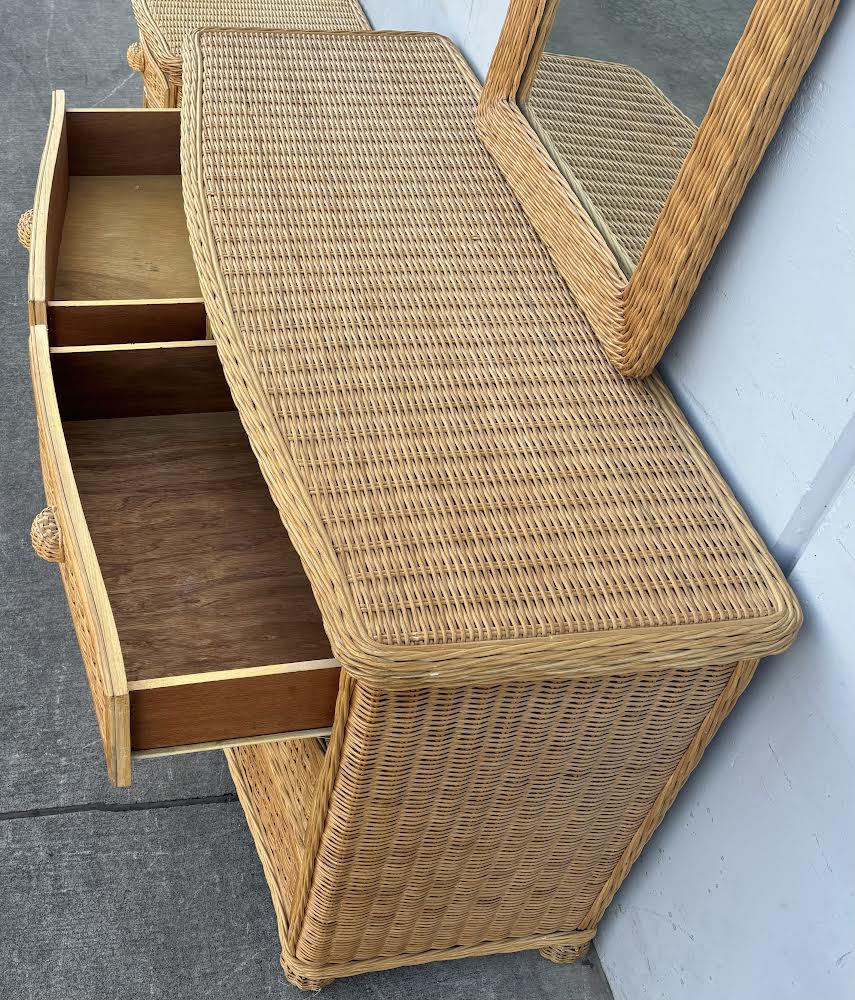 Pier 1 Wicker Dresser with Mirror and Side Table/Nightstand