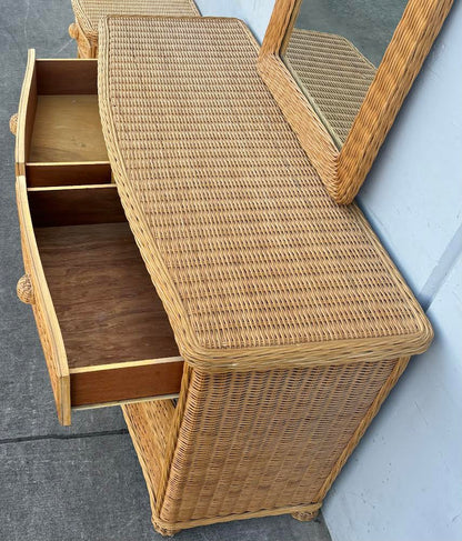Pier 1 Wicker Dresser with Mirror and Side Table/Nightstand