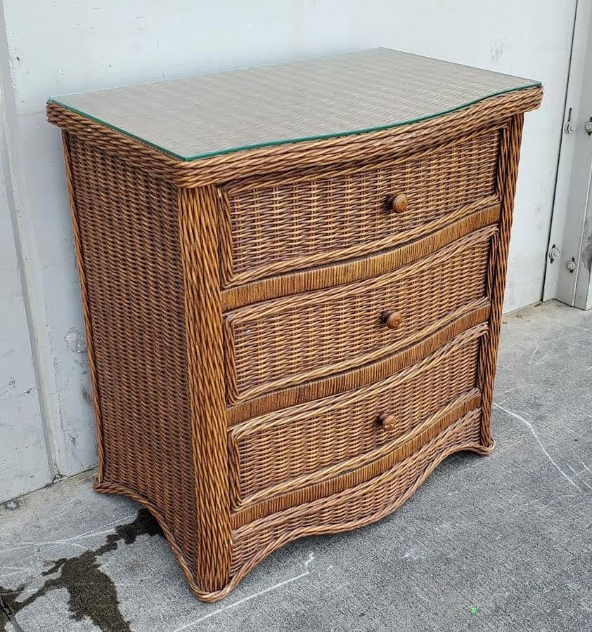 Wicker/rattan 3 drawer dresser glass top