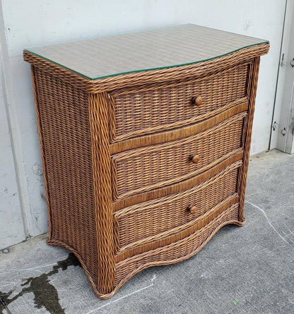 Wicker/rattan 3 drawer dresser glass top