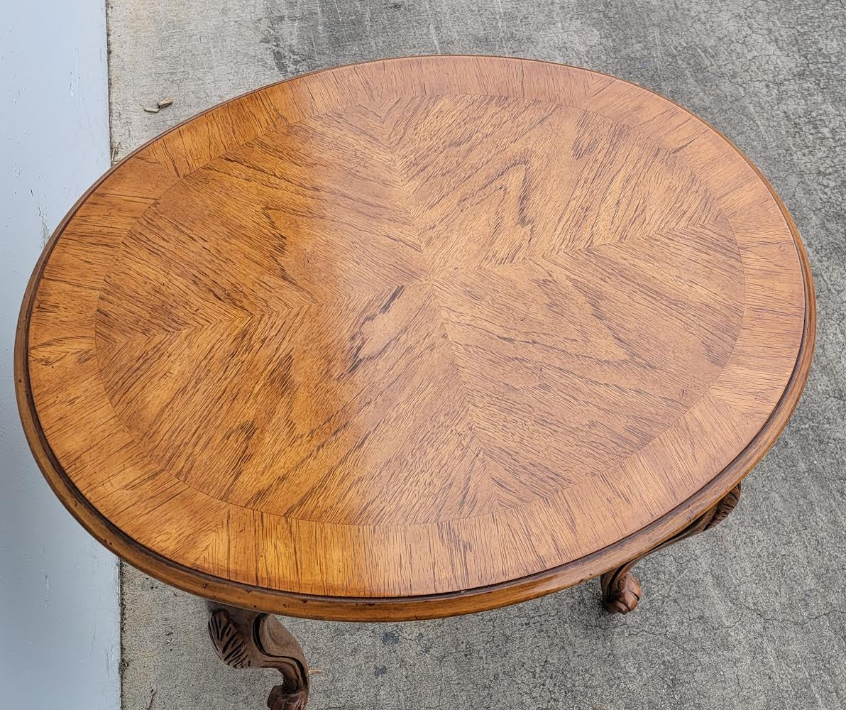 Drexel heritage round light wood accent end/side  table with pull out shelf