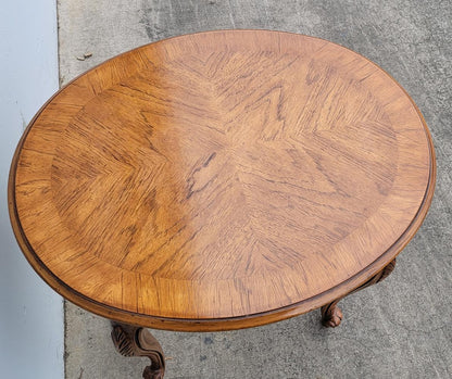 Drexel heritage round light wood accent end/side  table with pull out shelf