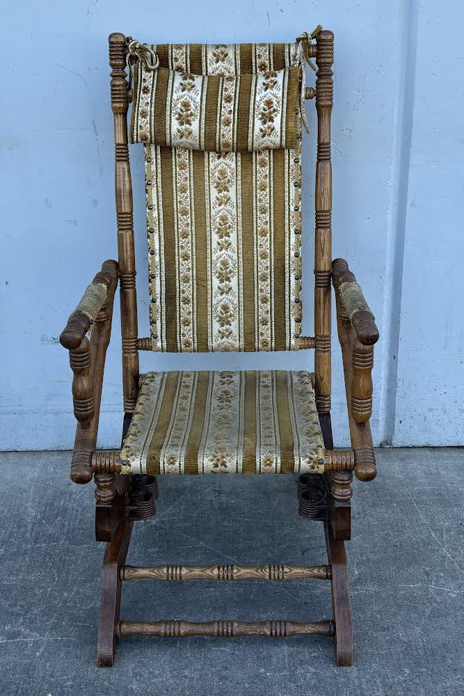 Vintage 19th Century Rug Upholstered Rocker/ rocking chair