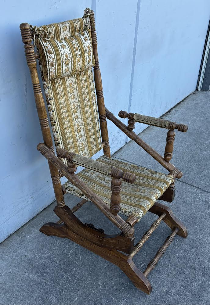 Vintage 19th Century Rug Upholstered Rocker/ rocking chair