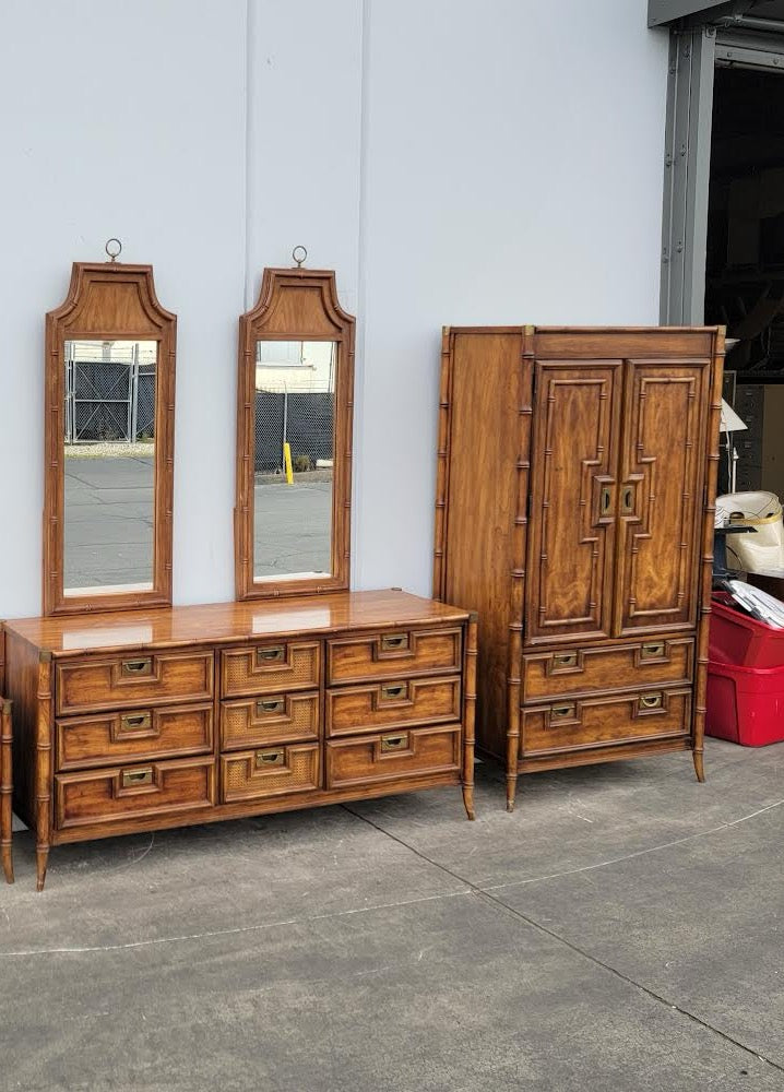bedroom set bamboo style dresser w/2 mirrors,  armoire