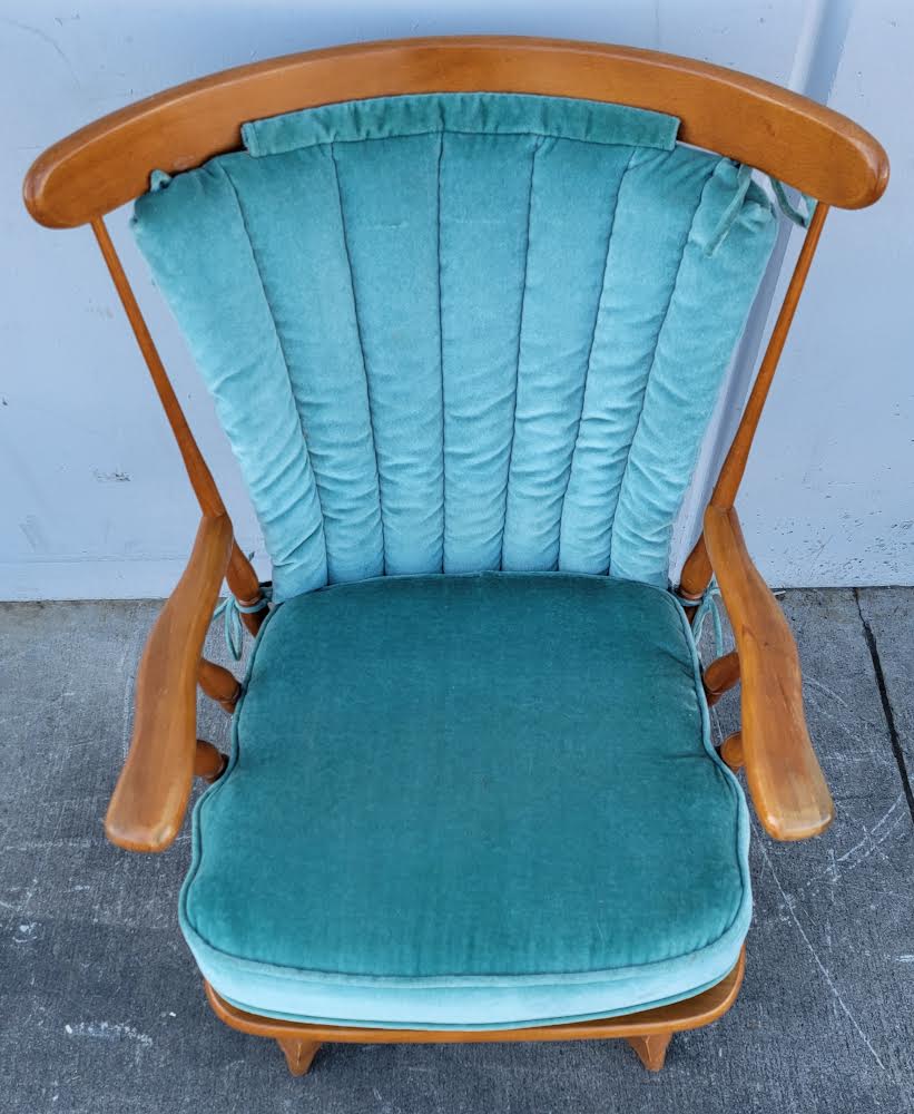 Antique/vintage blue cushion platform rocking chair