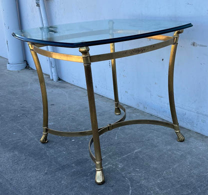 Antique 20th Century Brass Gold Glass Top Table End Table Coffee Table